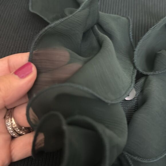 *Adrienne Vittidini* LN! Sz L Deep Green Ribbed Ruffled Cardigan - Picture 4 of 7